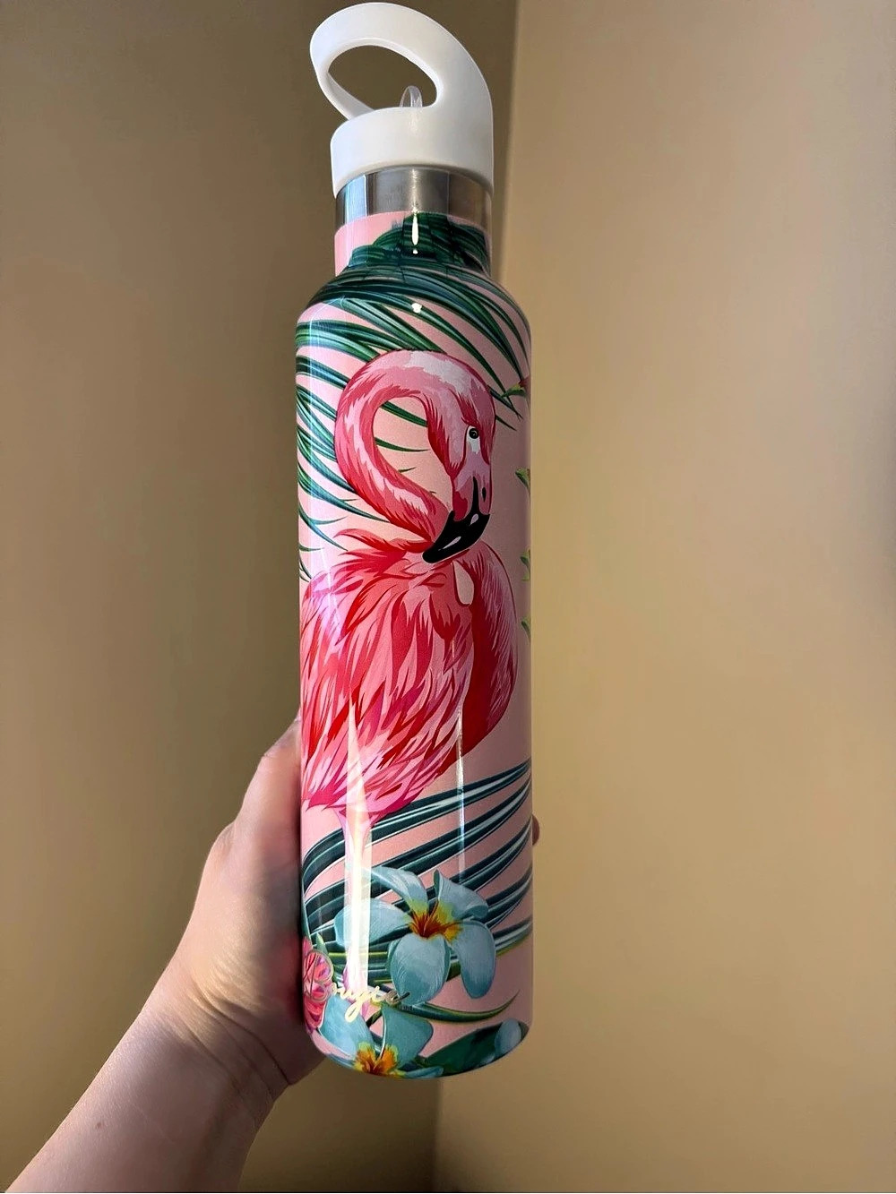 MY BOUGIE  BOTTLE  Original Flamingo 25oz Insulated Stainless Steel White Lid
